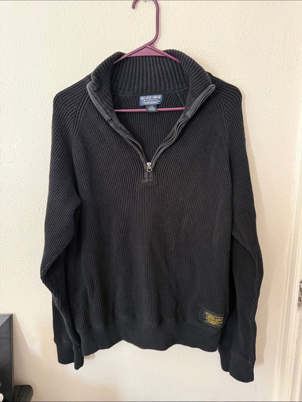 Polo by Ralph Lauren Black Ribbed Quarter-Zip Sweater